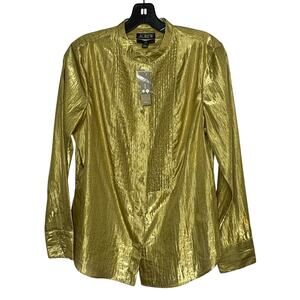 J. Crew Tuxedo Gold Lame Button Up Holiday Shimmer Metallic Shirt Size 8 New